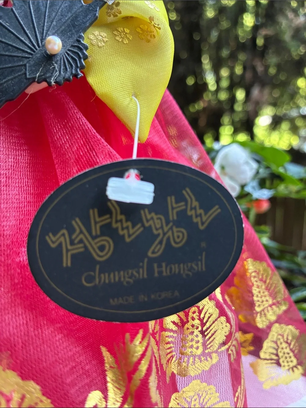 Traditional Korean Fan Dance Doll in Red and Yellow
